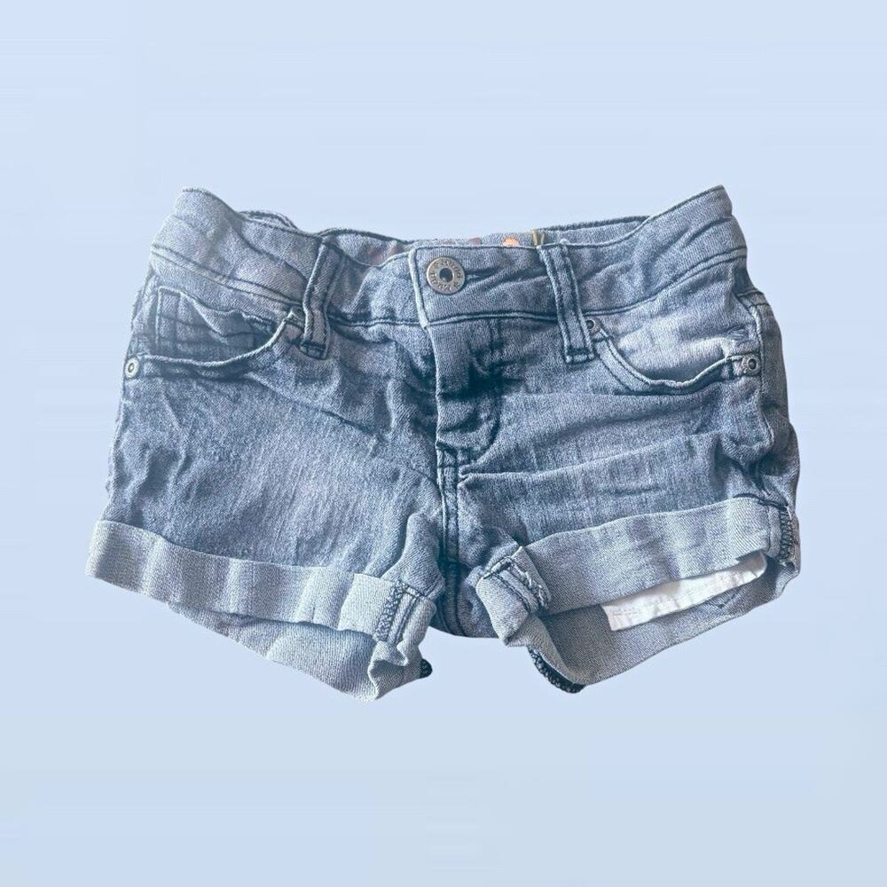 Mudd Girls Gray Denim Shorts Size 7 Cuffed Pockets Stretch Button